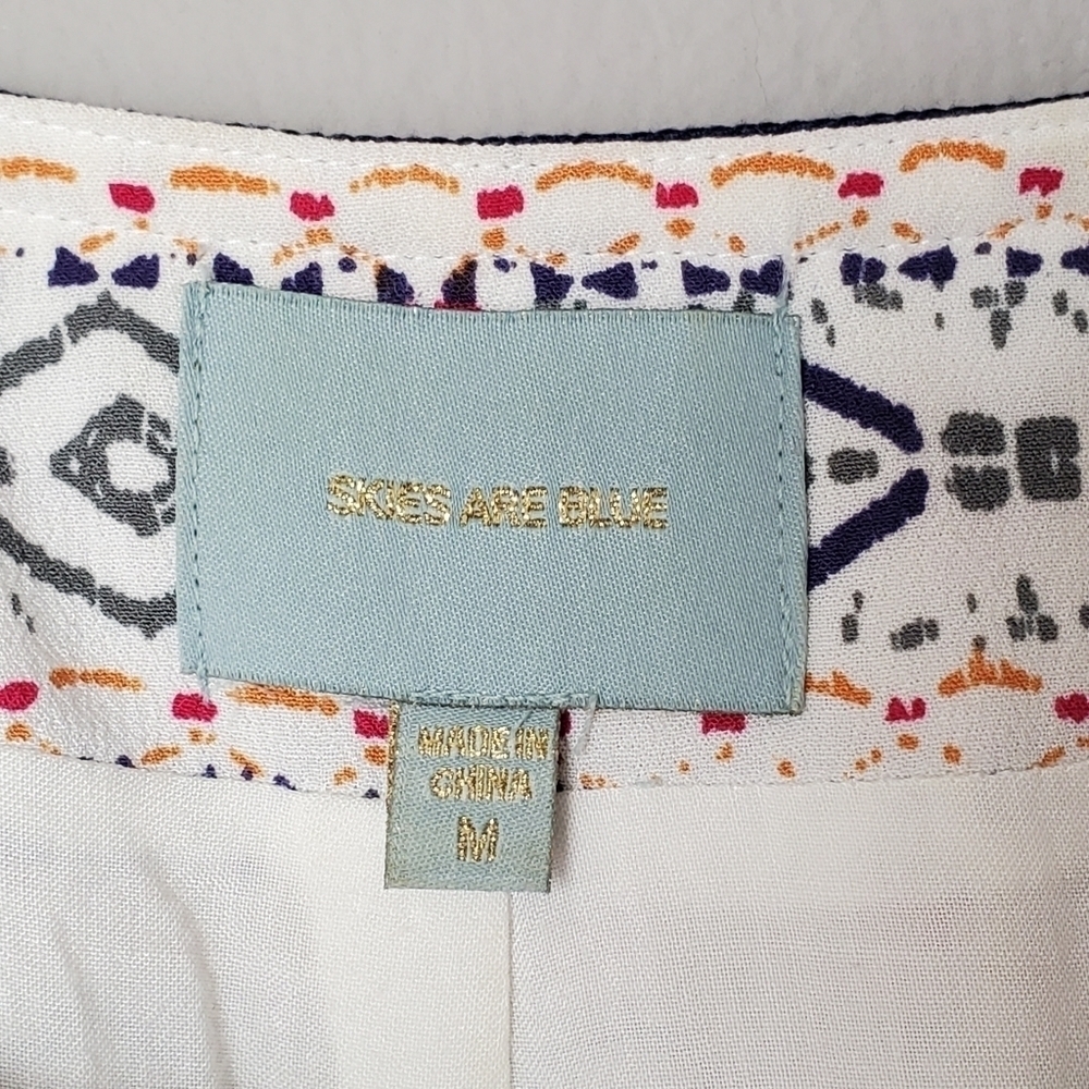 Anthropologie Cream Boho Printed Shift Dress with Pink & Blue Accents - Picture 6 of 13